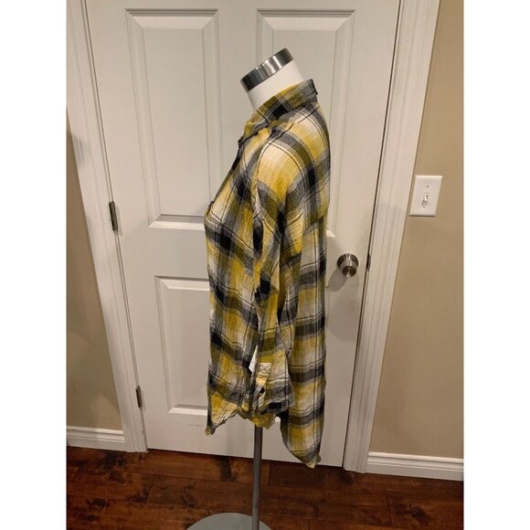 Maeve Anthropologie Yellow & Black Plaid Oversized Button-Up Tunic Shirt Sz XS/S - Picture 5 of 7